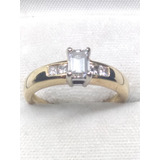 Anillo Diamante Corte Esmeralda 35 Puntos De Kilate Oro 14k 