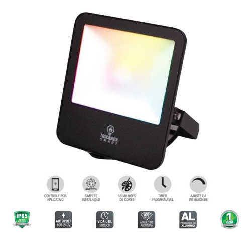 Refletor Holofote Smart Led Rgb 50w Autovolt Ip65 Taschibra