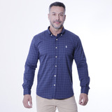 Camisa Social Xadrez Fontana Manga Longa Masculina Marinho