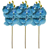 Kit 3 Haste Artificial Decorativa Orquídea Azul Realista 3d
