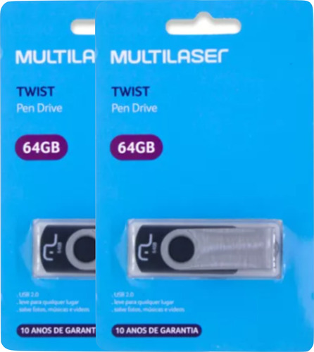 2 Pen Drive Multilaser 64gb Usb 2.0 Twist Pd590 Nfe Garantia