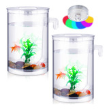 Nuogo Betta Fish Tank 360 - Paquete De 2 Acuarios Con Luz Le