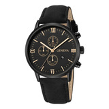 Relógio De Pulso Masculino Quartz Minimalista E Elegante Correia Preto Bisel Preto Fundo Preto