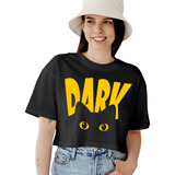 Playera Algodón Crop Top Gato Dark Aesthetic Juvenil 