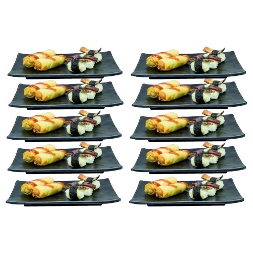 Kit 10 Travessa Oriental Sushi Sashimi 25 X 17 Cm 