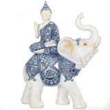 Elefante Azul Con Buda Mudra Yoga Tibetano En Fina Resina 