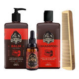 Kit Barba Negra - Balm Shampoo Óleo Pente Grande Don Alcides