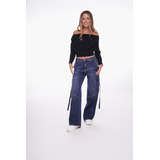 Jeans Mujer Efesis Jeans Citrino Wide Multibolsillos Azul Ef