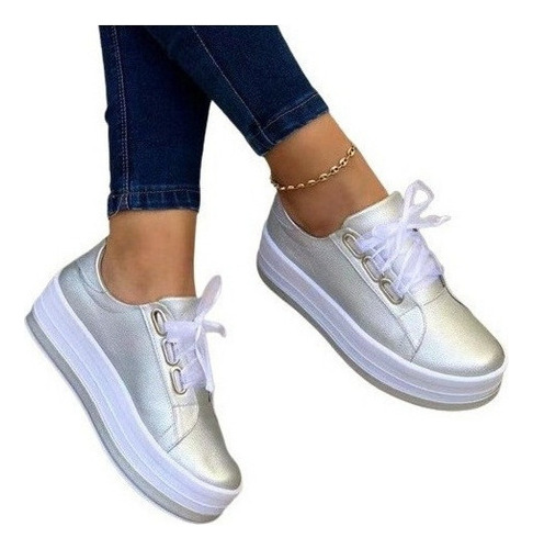 Zapatos Casuales Con Plataforma Y Punta Redonda Para Mujer