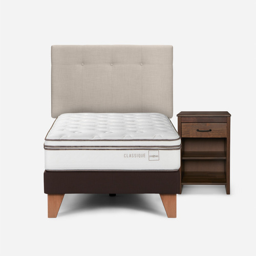 Cama Europea Classique+ 1,5 Plazas +respaldo/velador Natural