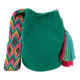 Mochila Wayuu Unicolor Verde Oscuro Precio Liquidacion!