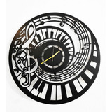 Reloj De Pared Piano Espiral Calado En Madera Deco Negro