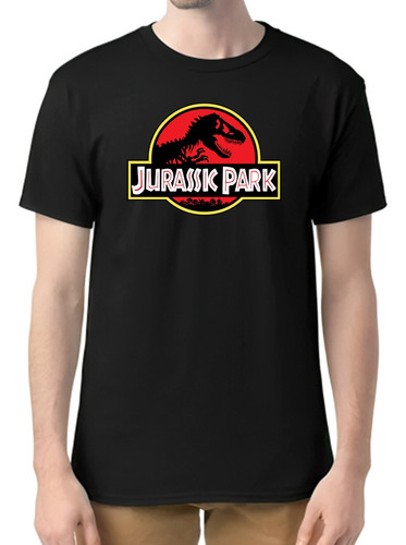 Camiseta Masculina Tradicional Jurassic Park Filme Logo