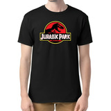 Camiseta Masculina Tradicional Jurassic Park Filme Logo