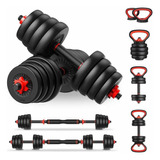 Kit Halteres 6 Em 1 Peso Musculação Até 15kg Ajustável Preto Cor Preto-vermelho