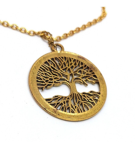 Collar Amuleto Dorado De Conexión Árbol La Vida Dorado