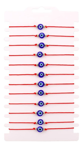 Pack De 12 Pulseras Ojo Turco En Hilo Rojo Protección Suerte