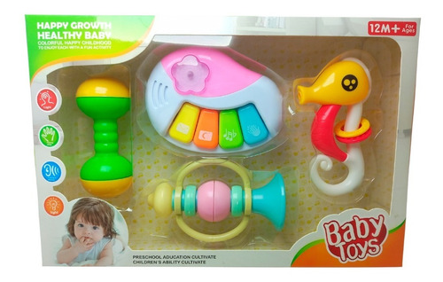 Kit Chocalho E Mini Piano Brinquedo Infantil - Baby Toys