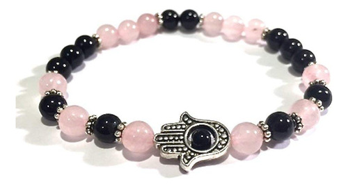 Pulsera De Hamsa Hecha Mano, Cuarzo Rosa, Pulsera De Sa...