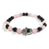 Pulsera De Hamsa Hecha Mano, Cuarzo Rosa, Pulsera De Sa...