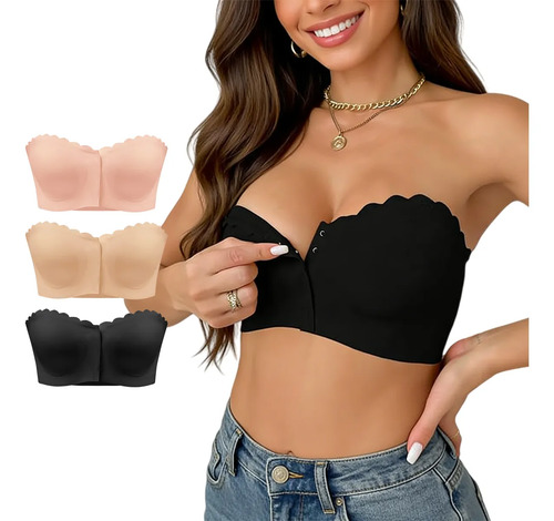 Brasier Sin Aros Cierre Frontal Strapless Sin Costuras 3pcs | MercadoLibre