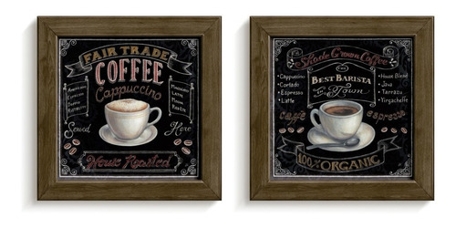 Kit 2 Quadros Decorativos Retrô Vintage Café Coffee Shop