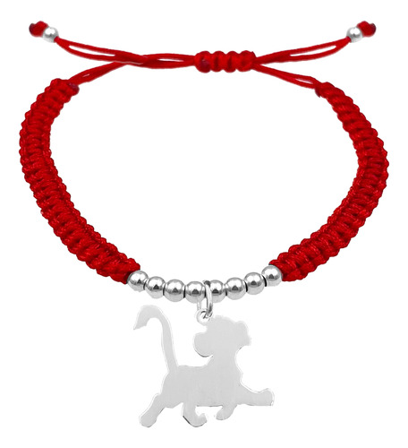 Pulsera Bolitas Simba Rey León Plata 925 Roja