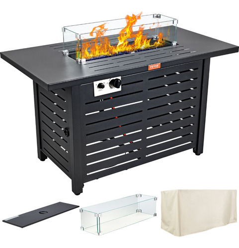 Calenton Mesa De Fogata Gas Lp + Vidrio Rectangular 43 PuLG