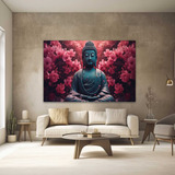 Quadro Buda Pedra Rosas Horizontal  130x90 Decorativo Sala