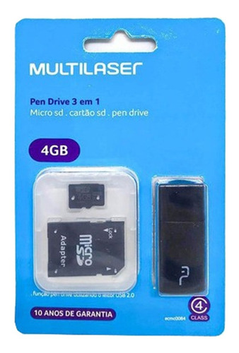 Pen Drive 4gb 3 Em 1 Micro Sd E Cartão Sd Multilaser  Mc057