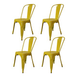 Silla De Comedor Starway Tolix, Estructura Color Amarillo Brillante, 4 Unidades
