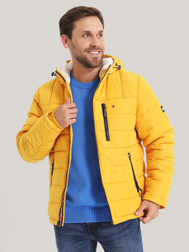 Parka Hoodie Quilted Con Logo Amarillo Tommy Hilfiger