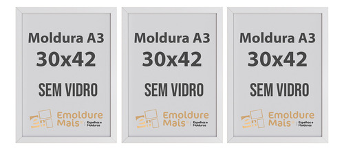 Kit 3 Porta Retrato A3 Moldura A3 30x42 Com Fundo P/ Quadro