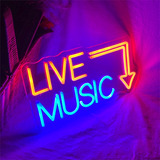 Letrero Neón Live Music Studio Bar Musica C/ Control Remoto Color Naranja+azul
