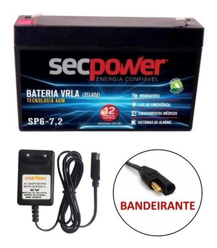 Bateria 6v 7,2ah + Carregador Para Moto Elétrica