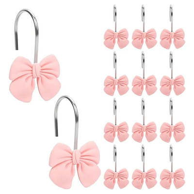 Anillos Para Cortina De Baño 12pcs Lazo Rosa Estilo Coquette
