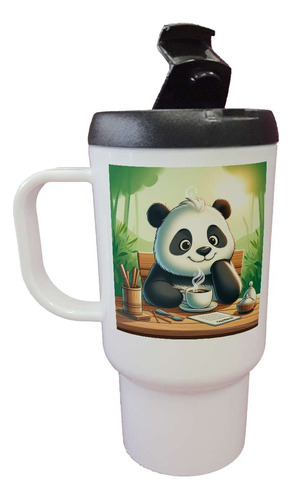 Jarro Termico Panda Tomando Un Cafe Contento Dibujo