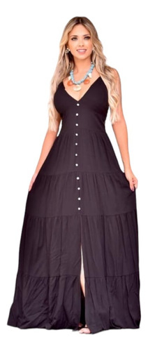 Vestido Longo Modelo Ciganinha Viscolinho Com Elastex