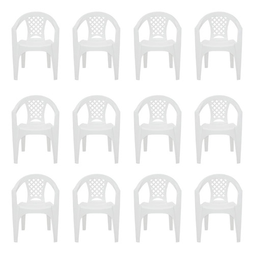 Combo 12 Cadeiras Plásticas Com Braços Iguape Branca