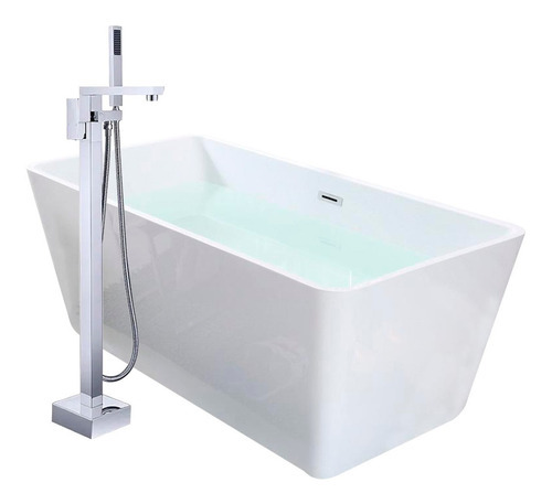 Solana Kit Tina De Baño Rectangular De Acrílico Slim 150x80x60 Cm + Grifo Independiente Monomando Silver/ Bañera Rectangular Blanco Alto Brillo Kit Completo Blanco/silver Para Cuarto De Baño