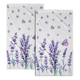 Toallas De Mano Con Flores De Lavanda, Juego De 2 Toallas De