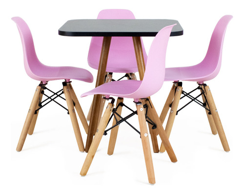Conjunto De Mesa Infantil Preta Com 50cm Mdf+ 4 Cadeiras
