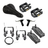 Kit Banco Selim Bicicleta + Freio V- Brake Pedal + Câmara Ar