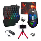 Kit Gamer Teclado One Hand E Mouse Led + Kit Cel + Mouse Pad