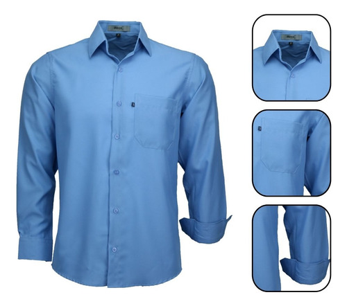 Camisa Social Masculina Manga Longa Uniforme Não Amassa