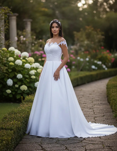 Vestido De Noiva Lindo Com Alça Renda Importada Luxo | Frete grátis
