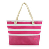 Bolsa De Praia Piscina Zíper  Amplo Espaço Nylon Listrada Cor Pink