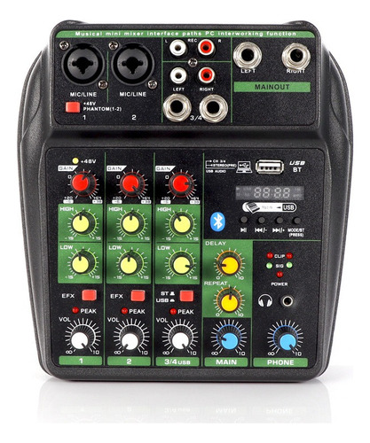 Minimesa De Sonido Digital, 48 V, 4 Canales, Mp3, Usb, Bt Fm