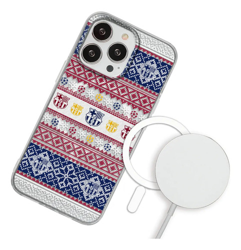 Funda Para iPhone Magsafe Fc Barcelona Navideño Anticaídas