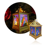 Pesebre Farol Cuadrado Vela Navideño Dorado Luz Led Zf045d